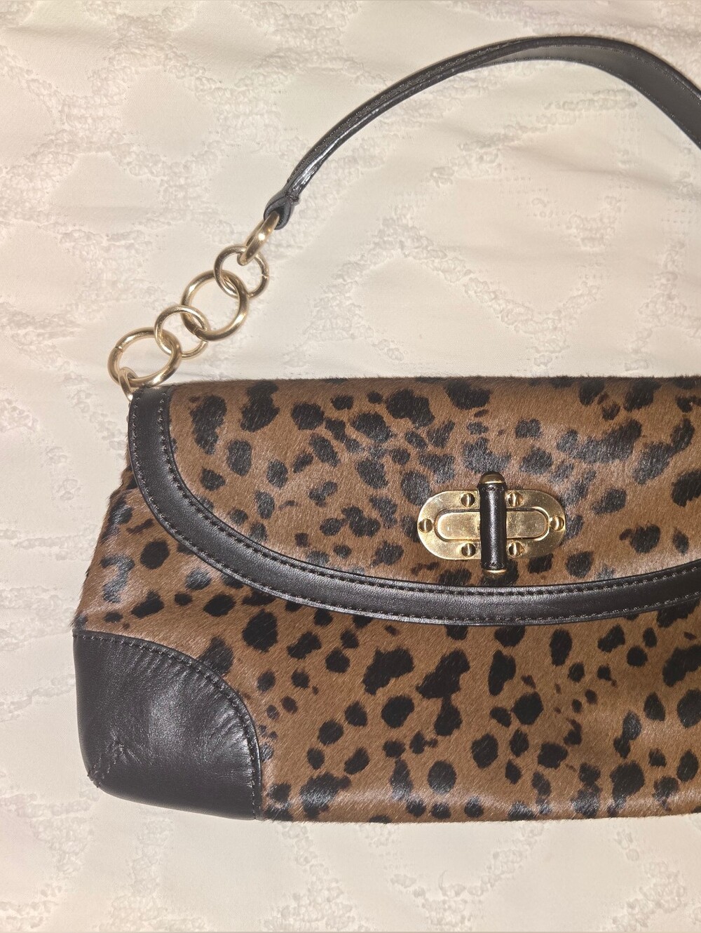 Leopard Print Shoulder Bag with Gold Hardware